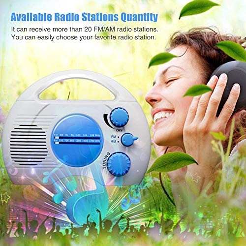 aner Waterproof Shower Radio, Mini Portable AM FM Shower Radio Built in Speaker Audio High Definition for Bathroom Kitchen, Outdoor Use