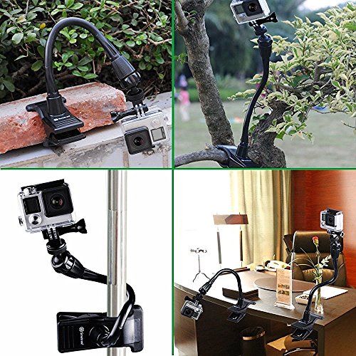 Smatree Adjustable Jaws Flex Clamp Mount 13.4inch Gooseneck Extension Compatible for Logitech Webcam C925e/C922x/C922/C930e/C930/C920/C615/ GoPro Hero 11/10/9/8/7/6/5/4/Arlo Ultra/Pro/Pro 2/Pro 3