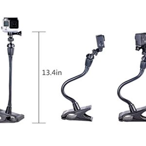 Smatree Adjustable Jaws Flex Clamp Mount 13.4inch Gooseneck Extension Compatible for Logitech Webcam C925e/C922x/C922/C930e/C930/C920/C615/ GoPro Hero 11/10/9/8/7/6/5/4/Arlo Ultra/Pro/Pro 2/Pro 3