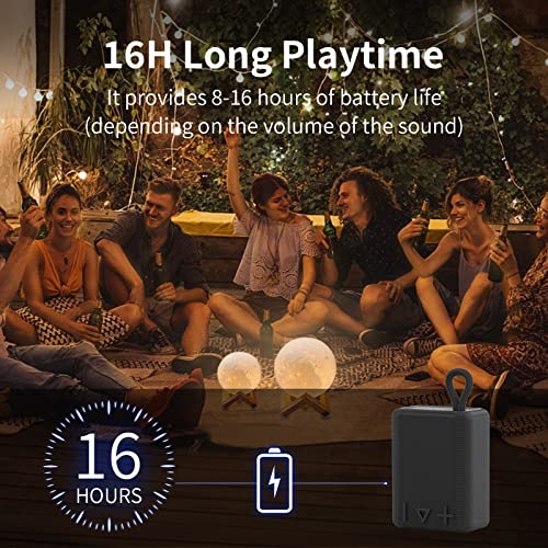 ROYQUEEN Mini Waterproof Bluetooth Speaker, Small Portable Bluetooth Speakers Wireless with TWS, Rich Bass HD Stereo Sound for Home, Beach, Shower, Outdoor Travel 16H Playtime(Black)