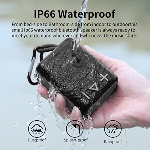 ROYQUEEN Mini Waterproof Bluetooth Speaker, Small Portable Bluetooth Speakers Wireless with TWS, Rich Bass HD Stereo Sound for Home, Beach, Shower, Outdoor Travel 16H Playtime(Black)