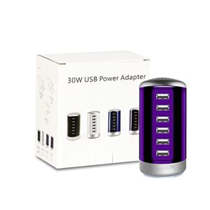 Universal USB Charger 6-Port Desktop USB Charging Station Hub with Smart Identification Technology Compatible with iPhone iPad Cell Phone Tablets(Purple)