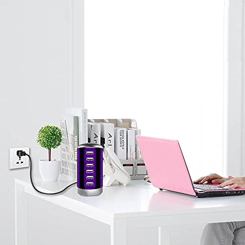 Universal USB Charger 6-Port Desktop USB Charging Station Hub with Smart Identification Technology Compatible with iPhone iPad Cell Phone Tablets(Purple)