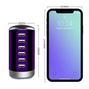 Universal USB Charger 6-Port Desktop USB Charging Station Hub with Smart Identification Technology Compatible with iPhone iPad Cell Phone Tablets(Purple)