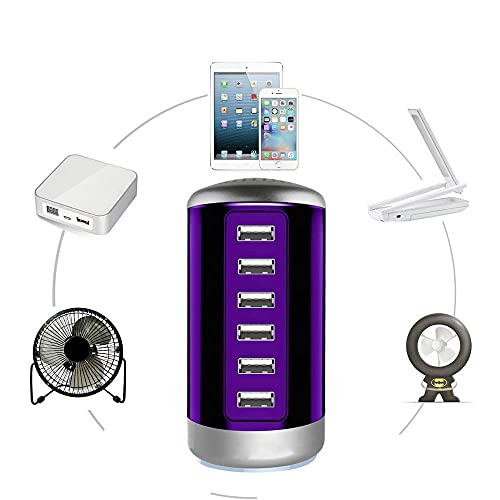 Universal USB Charger 6-Port Desktop USB Charging Station Hub with Smart Identification Technology Compatible with iPhone iPad Cell Phone Tablets(Purple)