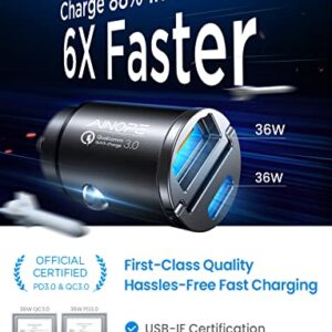 AINOPE USB C Car Charger Adapter, [PD36W & QC36W] Super Fast Car Charger USB C,Cigarette Lighter USB Charger with 2-Port 36W Compatible with iPhone 14 13 12, Samsung S23, MacBook Pro, iPad