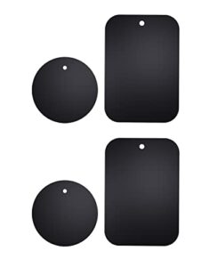 xsfoo universal metal plate 4 pack for magnetic phone car mount holder cradle with adhesive (compatible with magnetic mounts) – 2rectangle and 2round, black