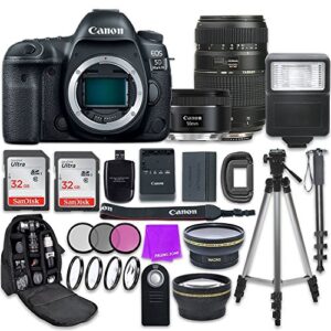 canon eos 5d mark iv digital slr camera with canon ef 50mm f/1.8 stm lens + tamron 70-300mm f/4-5.6 af lens + accessory bundle