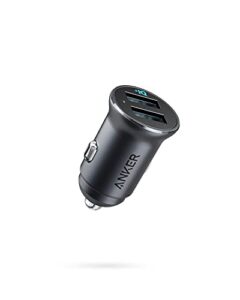 anker 320 car charger (24w ii), mini aluminum alloy dual usb car charger with blue led for iphone 14 13 12 pro max mini x xs xr, ipad pro/air 2/mini, galaxy and more (not compatible with quick charge)