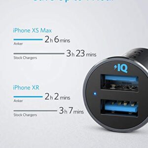 Anker 320 Car Charger (24W II), Mini Aluminum Alloy Dual USB Car Charger with Blue LED for iPhone 14 13 12 Pro Max mini X XS XR, iPad Pro/Air 2/Mini, Galaxy and more (Not Compatible with Quick Charge)