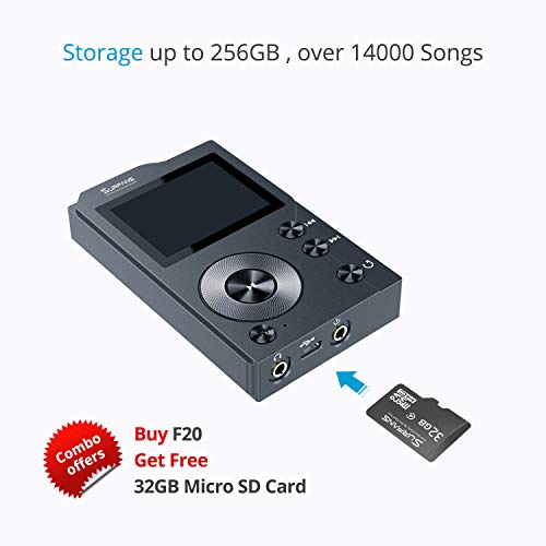 Surfans F20 HiFi MP3 Player with Bluetooth, Lossless DSD High Resolution Digital Audio Music Player, High-Res Portable Audio Player with 32GB Memory Card, Support up to 256GB