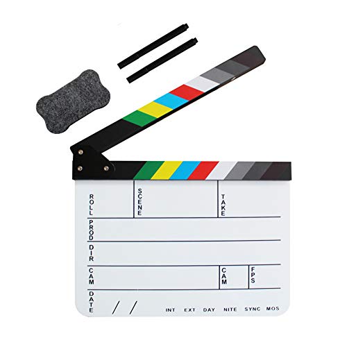 Coolbuy112 Acrylic Film Directors Clapboard, Hollywood Filming Slate Movie Clapboard Decoration Larger Scene Clapper Board with a Magnetic Blackboard Eraser and Two Custom Pens