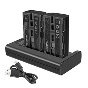 neewer np-f550 battery charger set for sony np-f970 f750 f960 f530 f570 ccd-sc55 tr516 tr716 and more (2-pack 2600 mah replacement camera batteries, micro usb and type-c input dual charger)