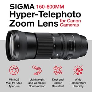 Sigma 150-600mm Canon Zoom Telephoto Lens F/5-6.3 DG OS HSM Bundle with Sigma Lens for Canon, Front and Rear Caps, Lens Hood, Lens Case, 2X 64GB SanDisk Memory Cards (7 Items) - Sigma 150 600 Lens
