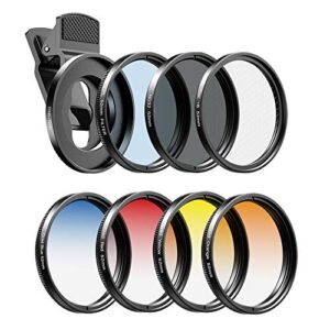 apexel 52mm filter lens kit (graduated filter lens-red orange yellow blue, cpl, nd32, star lens-6 point) for smartphone camera canon nikon sony olympus