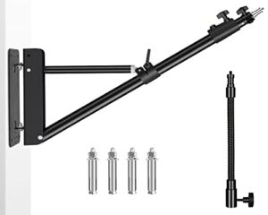 ifongsh 51″/130cm adjustable wall mount triangle boom arm with 9.8″/25cm metal flexible tube arm, support 180° rotation for ring light, monolight, softbox, strobe light, led video light