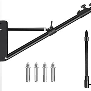 iFongsh 51"/130cm Adjustable Wall Mount Triangle Boom Arm with 9.8"/25cm Metal Flexible Tube Arm, Support 180° Rotation for Ring Light, Monolight, Softbox, Strobe Light, LED Video Light