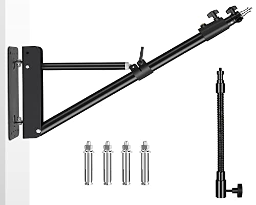 iFongsh 51"/130cm Adjustable Wall Mount Triangle Boom Arm with 9.8"/25cm Metal Flexible Tube Arm, Support 180° Rotation for Ring Light, Monolight, Softbox, Strobe Light, LED Video Light