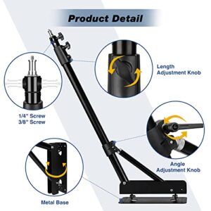 iFongsh 51"/130cm Adjustable Wall Mount Triangle Boom Arm with 9.8"/25cm Metal Flexible Tube Arm, Support 180° Rotation for Ring Light, Monolight, Softbox, Strobe Light, LED Video Light