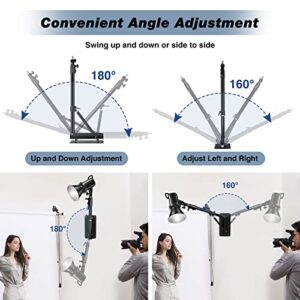 iFongsh 51"/130cm Adjustable Wall Mount Triangle Boom Arm with 9.8"/25cm Metal Flexible Tube Arm, Support 180° Rotation for Ring Light, Monolight, Softbox, Strobe Light, LED Video Light