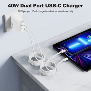 iPhone Charger Fast Charging Block, Dual 40W Foldable Wall Charger Plug and 6ft USB C to Lightning Cable, Type C Power Adapter Cube Brick for Apple iPhone 14 Pro Max/14/13 Pro/12 Mini/12/11/iPad Pro