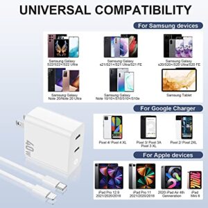 iPhone Charger Fast Charging Block, Dual 40W Foldable Wall Charger Plug and 6ft USB C to Lightning Cable, Type C Power Adapter Cube Brick for Apple iPhone 14 Pro Max/14/13 Pro/12 Mini/12/11/iPad Pro