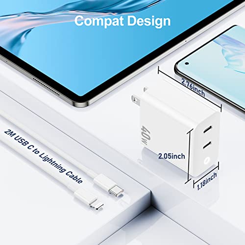 iPhone Charger Fast Charging Block, Dual 40W Foldable Wall Charger Plug and 6ft USB C to Lightning Cable, Type C Power Adapter Cube Brick for Apple iPhone 14 Pro Max/14/13 Pro/12 Mini/12/11/iPad Pro