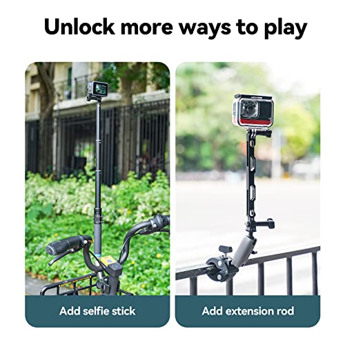 Aluminum Handlebar Bike Clamp Mount for GoPro Insta360 Phone, 360°Ball Head Super Monitor Gripper DSLR Magic Arm with 1/4"-20 Thread Bicycle Motorcycle Boat Tube Bar Attachment LED Light Accessories