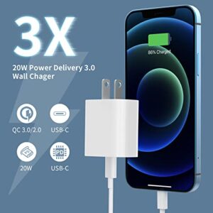 [Apple MFi Certified] iPhone Fast Charger 3Pack, iGENJUN 20W USB C Charger Wall Charger Block with PD 3.0, Compact USB C Power Adapter for iPhone 13/13 Pro/12, Galaxy, Pixel, AirPods Pro (White)