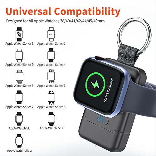 Portable Wireless Charger for Apple Watch,HUOTO【Upgraded Version】 iWatch Charger 1400mAh Smart Keychain Power Bank,Portable Magnetic iWatch Charger for Apple Watch Series 8/UItra/7/6/SE/5/4/3/2/1