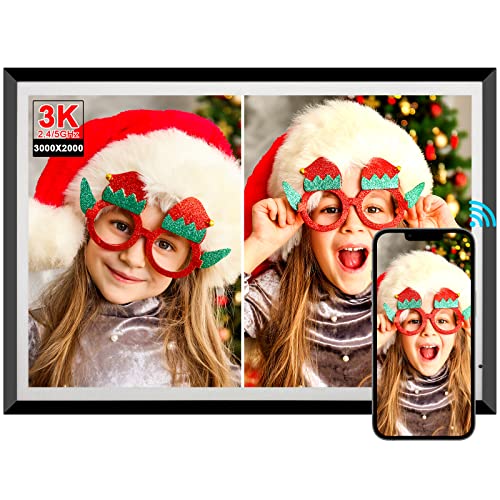 13.5 Inch WiFi Digital Photo Frame 3K IPS LCD Touch Screen, Dual-WiFi Share Photos & Videos Via App or Email, 32GB Storage, Support USB Drive/Mirco SD Card Extend Storage, Light Sensor, Auto-Rotate