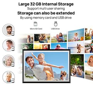 13.5 Inch WiFi Digital Photo Frame 3K IPS LCD Touch Screen, Dual-WiFi Share Photos & Videos Via App or Email, 32GB Storage, Support USB Drive/Mirco SD Card Extend Storage, Light Sensor, Auto-Rotate