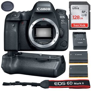 canon eos 6d mark ii full frame digital slr camera body bundle + 128gb ultra high speed memory + battery grip and extra battery