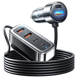 ainope 90w usb c car charger 6-port, super fast usb car charger fast charging, pd 30w & qc3.0 cigarette lighter car usb charger multi port with 5ft cable for iphone 14/ipad pro/samsung s23 ultra