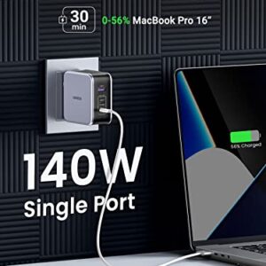 UGREEN 140W USB C Charger, Mac Book Pro Charger Foldable Nexode PD3.1 PPS 3-Port Fast GaN Laptop Wall Charger Power Adapter Compatible with MacBook Pro 16'', Dell XPS, Chromebook (with 240W Cable)