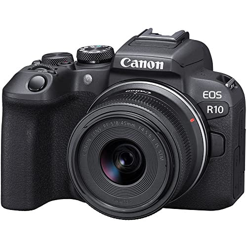 Canon EOS R10 Mirrorless Camera (5331C002) + 4K Monitor + Rode VideoMic + Sony 64GB Tough SD Card + Bag + Charger + 3 x LPE17 Battery + Card Reader + LED Light + Corel Photo Software + More (Renewed)