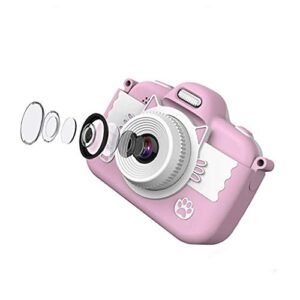 lkyboa pink blue children’s camera -kids camera for girls or boys, anti-drop kid digital camera with soft silicone shell and 8 pixel dual lens (color : pink)