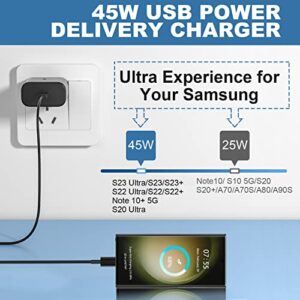 45W Samsung USB-C Super Fast Charging Type C Wall Charger for Samsung Galaxy S23 Ultra/S23/S23+/S22 Ultra/S22/S21/S20/Note 10/20, PPS Android Charger Block with 6.6FT Cable