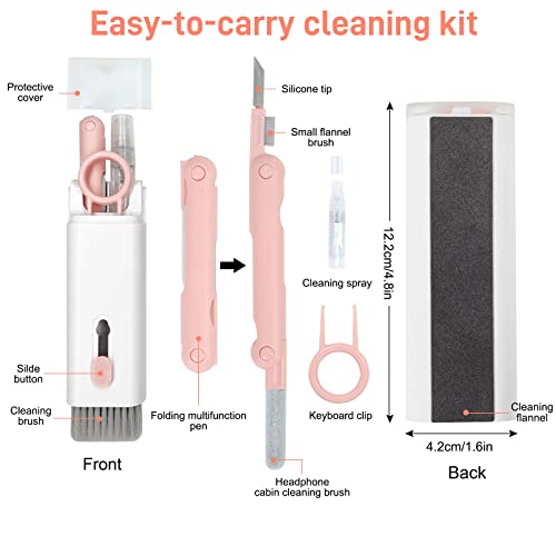 Laptop Screen Keyboard Earbud Cleaner Kit for Airpods，7-in-1 Electronic Cleaner Set - with Cleaning Pen Brush Spray for Phone iPad Computer Screen/Keyboard/Headphones/Bluetooth Earphones (Pink)