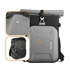 TARION XH Camera Bag Hard Shell Camera Backpack Hardcase Camera Bag Roll Top DSLR Backpack Bag with 15" Laptop Compartment Waterproof Raincover for Cameras Lens Tripod Outdoor Men Women Color Silver