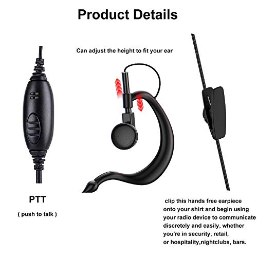 SAMCOM Walkie Talkie Earpiece with Mic G Shape 2 Pin Headset Soft Ear Hook Earpiece Headset 3.5mm Plug Ear Hook Listen Only Two Way Radios