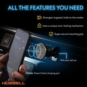 HUSSELL Mongoora Air Vent Car Phone Mount Holder - Magnetic Cell Phone Car Mount Universal for Any Smartphone, iPhone, Android - Rotating Car Phone Holder - Stocking Stuffers, White Elephant Gift