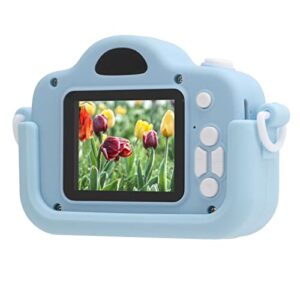 children digital camera, anti skid rounded shape built in puzzle games 15 frames kids camera for toddler for travel(blue)
