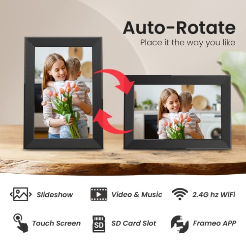 SKYRHYME 10.1 Inch Digital Picture Frame, FRAMEO WiFi Digital Photo Frame with 1280 * 800 IPS Touch Screen,16GB Storage, Auto-Rotate Slideshow, Easy to Share Photo/Video via Free App