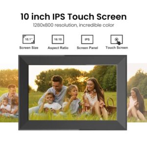 SKYRHYME 10.1 Inch Digital Picture Frame, FRAMEO WiFi Digital Photo Frame with 1280 * 800 IPS Touch Screen,16GB Storage, Auto-Rotate Slideshow, Easy to Share Photo/Video via Free App