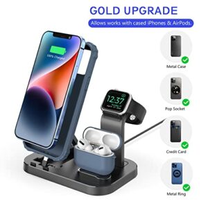 OLEBR Charging Station for Apple Multiple Devices, 3 in 1 Fast Charger Station Dock for iPhone Series 14/13/12/11/X/8 Plus, Charger Stand for iWatch Ultra 8 7 6 SE 5 4 3 2 1 with Adapter(Black)