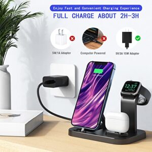 OLEBR Charging Station for Apple Multiple Devices, 3 in 1 Fast Charger Station Dock for iPhone Series 14/13/12/11/X/8 Plus, Charger Stand for iWatch Ultra 8 7 6 SE 5 4 3 2 1 with Adapter(Black)