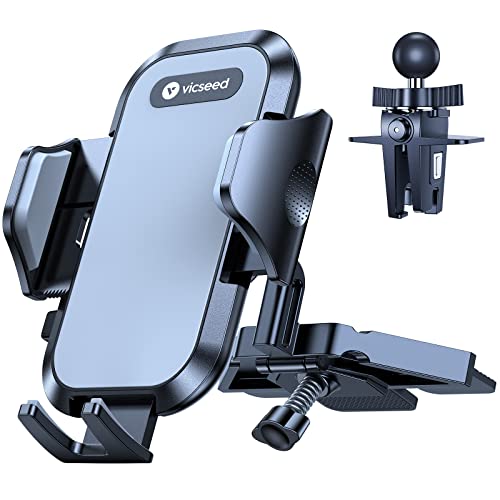 VICSEED 𝗠𝗶𝗹𝗶𝘁𝗮𝗿𝘆-𝗚𝗿𝗮𝗱𝗲 𝗦𝘁𝘂𝗿𝗱𝘆 Phone Mount for Car, 𝗨𝗽𝗴𝗿𝗮𝗱𝗲𝗱 𝗔𝗻𝘁𝗶 𝗦𝗵𝗮𝗸𝗲 CD Slot & Air Vent Thick Case Friendly Car Phone Holder Mount Fit for iPhone 14 13 All Phones
