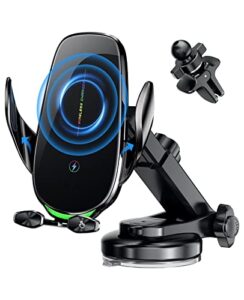 memofo wireless car charger mount, 15w fast car phone holder mount wireless charging auto-clamping, for iphone 14 13 12 11 pro max xs, samsung galaxy s21 s20, s10+ s9+ note 9, etc