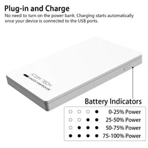 Attom Tech USB Output Super Slim Power Bank Ultra Thin 3000mAh Portable Charger, Micro USB and USB-C Dual Input Ports Mini External Phone Battery Pack Small Emergency Phone Power Backup (White)